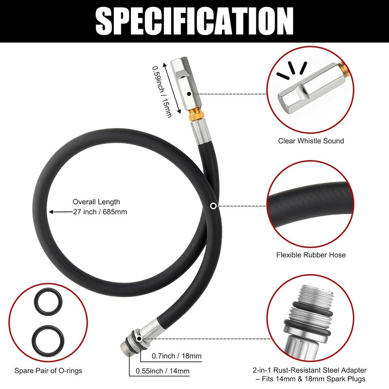 MainUseool Top Dead Center Tool 8016MRG TDC Whistle – Universal Top Dead Center Indicator with 14mm/18mm Spark Plug Ports – Top Dead Center Whistle for Distributor Installation, Timing & Valve Adjustment - Image 4